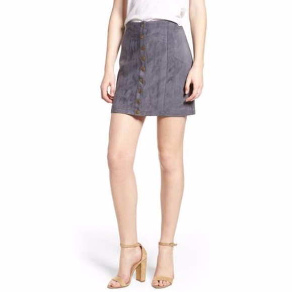 Bishop + Young Button Front Faux Suede Mini Skirt - Picture 1 of 4